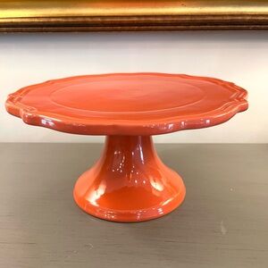 Threshold Cake Stand Persimmon Orange Ceramic Stoneware 11x5.5” Scallop Edge